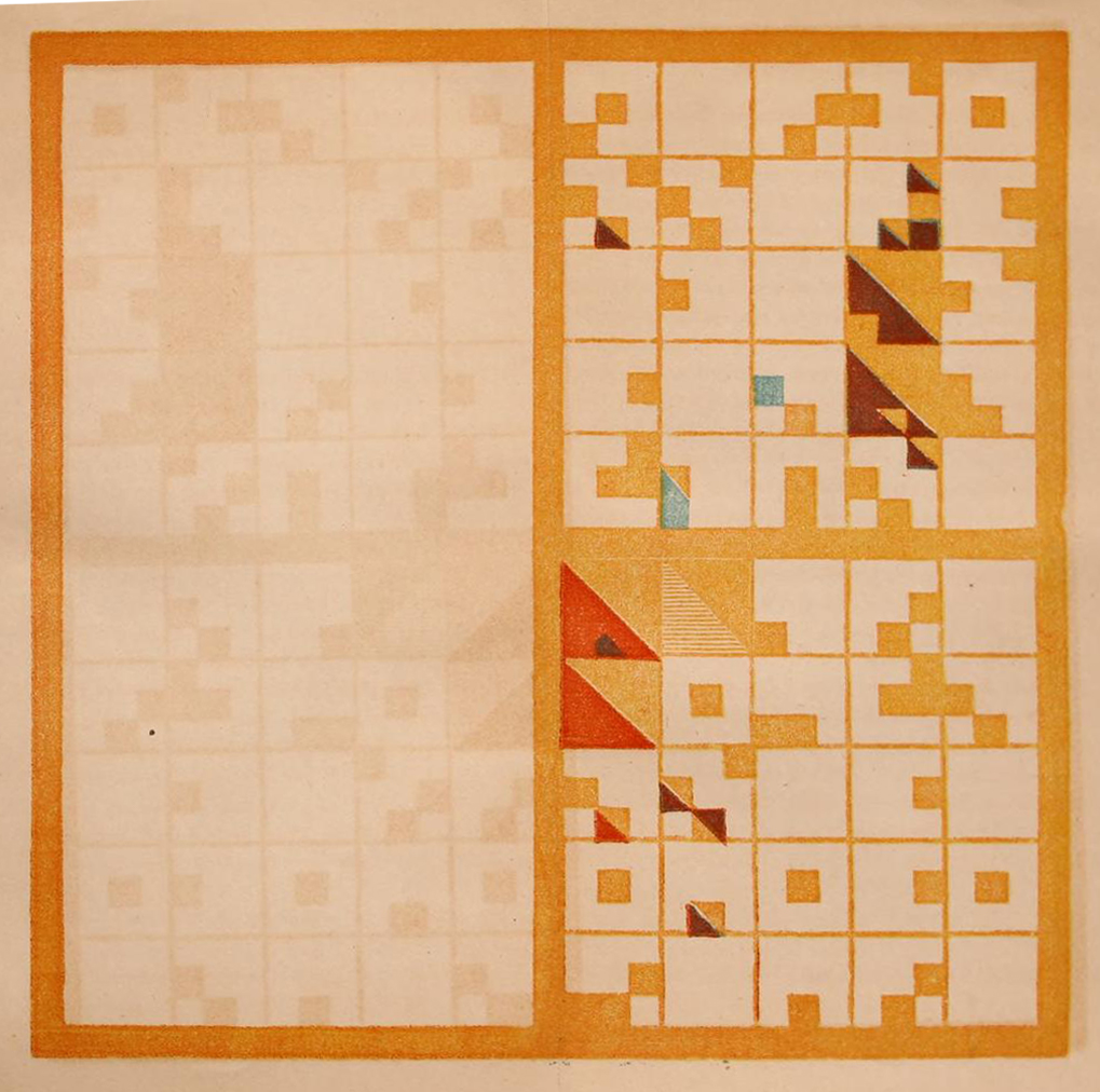"Untitled, from Chronological History of the United States" The fourth of four chronological charts included in Peabody’s Chronological History of the United States. This chart shows the significant events of the nineteenth century. This chart is only half complete, stopping at 1850, with the bottom half of the chart left blank. In the top half of the chart, about one-third of the sub-squares are shaded orange. Several year squares are fully shaded, split between orange and red. There is no key to the colors included in this image.